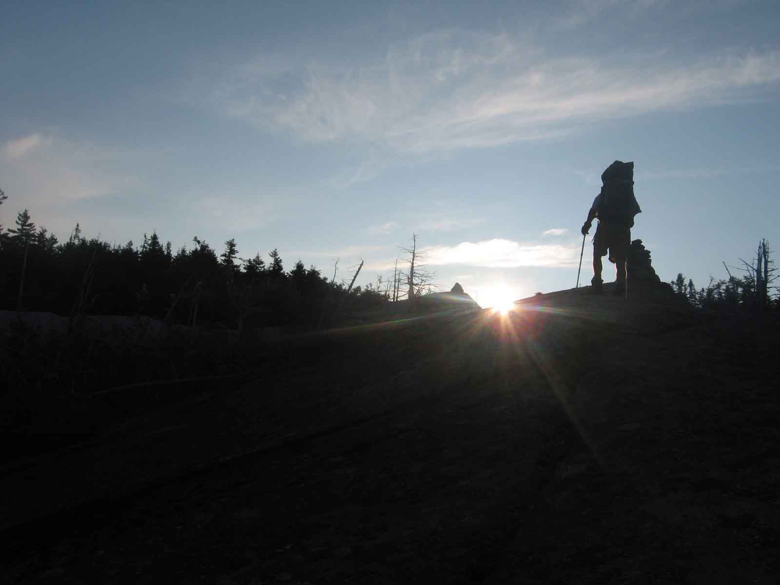 Optimus walking along the summit of Bald Mountain in the early morning.